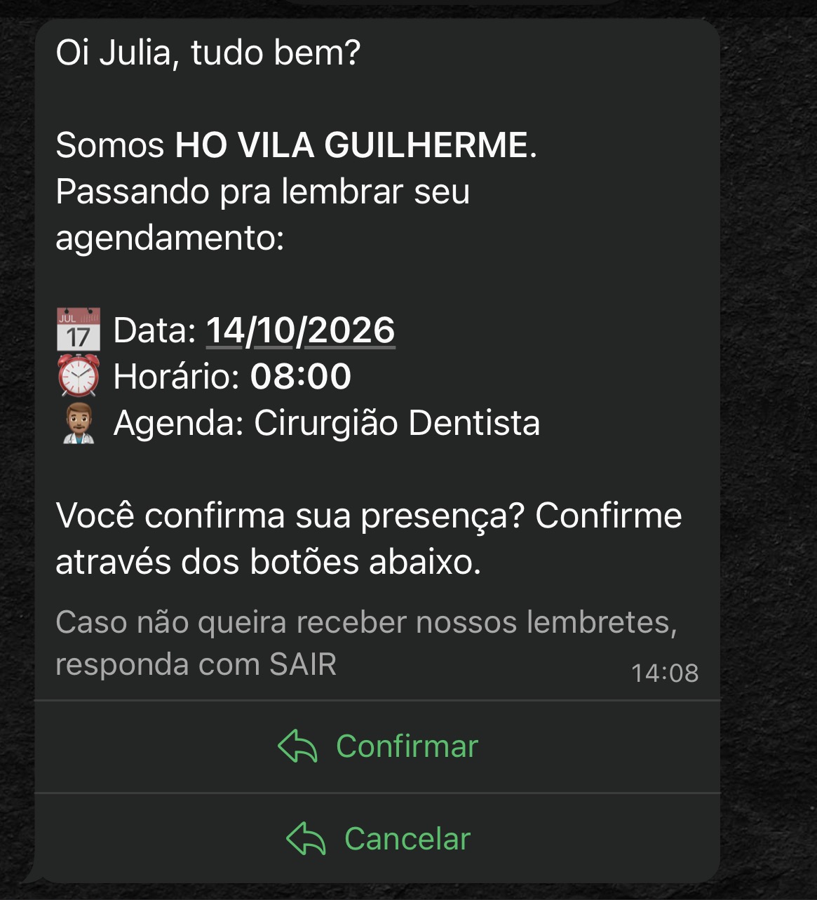 Lembrete enviado